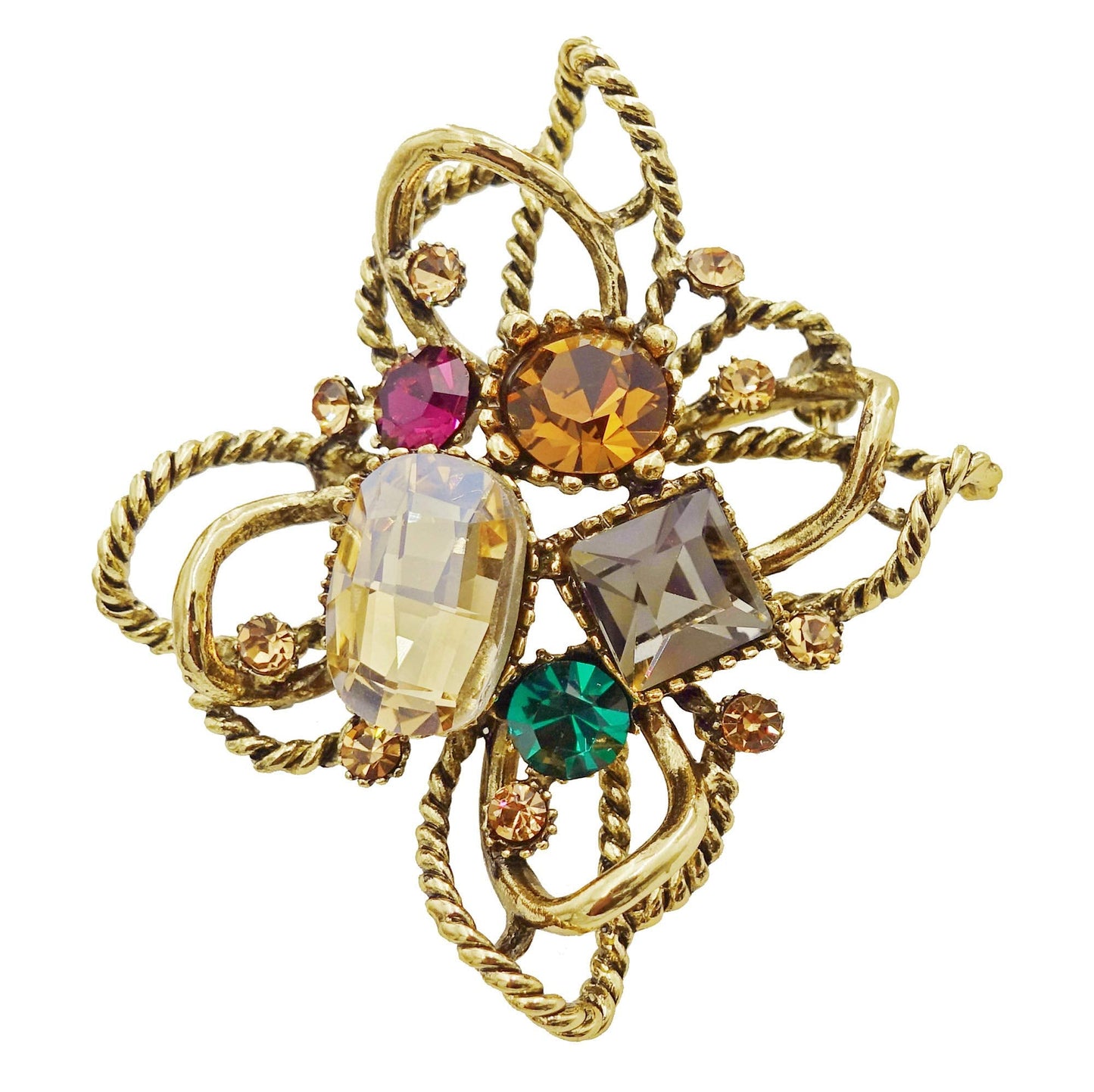 SinglinArt Brooches for Women Girls Vintage Flower Crystal rhinestone Jewelry