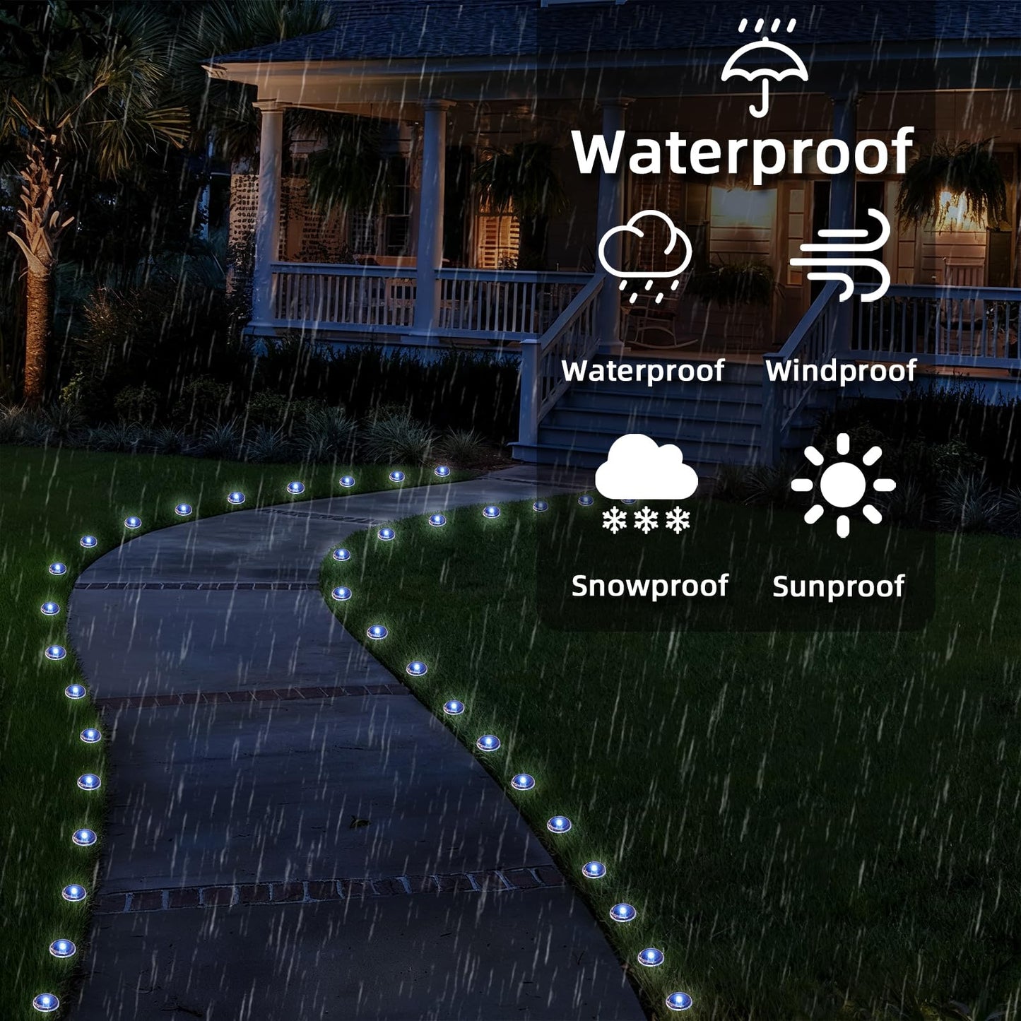 BYIZO 30 LED Solar Ground Lights Outdoor, Waterproof Solar Pathway Lights, LED Landscape Lighting for Garden, Patio, Driveway, Walkway - White