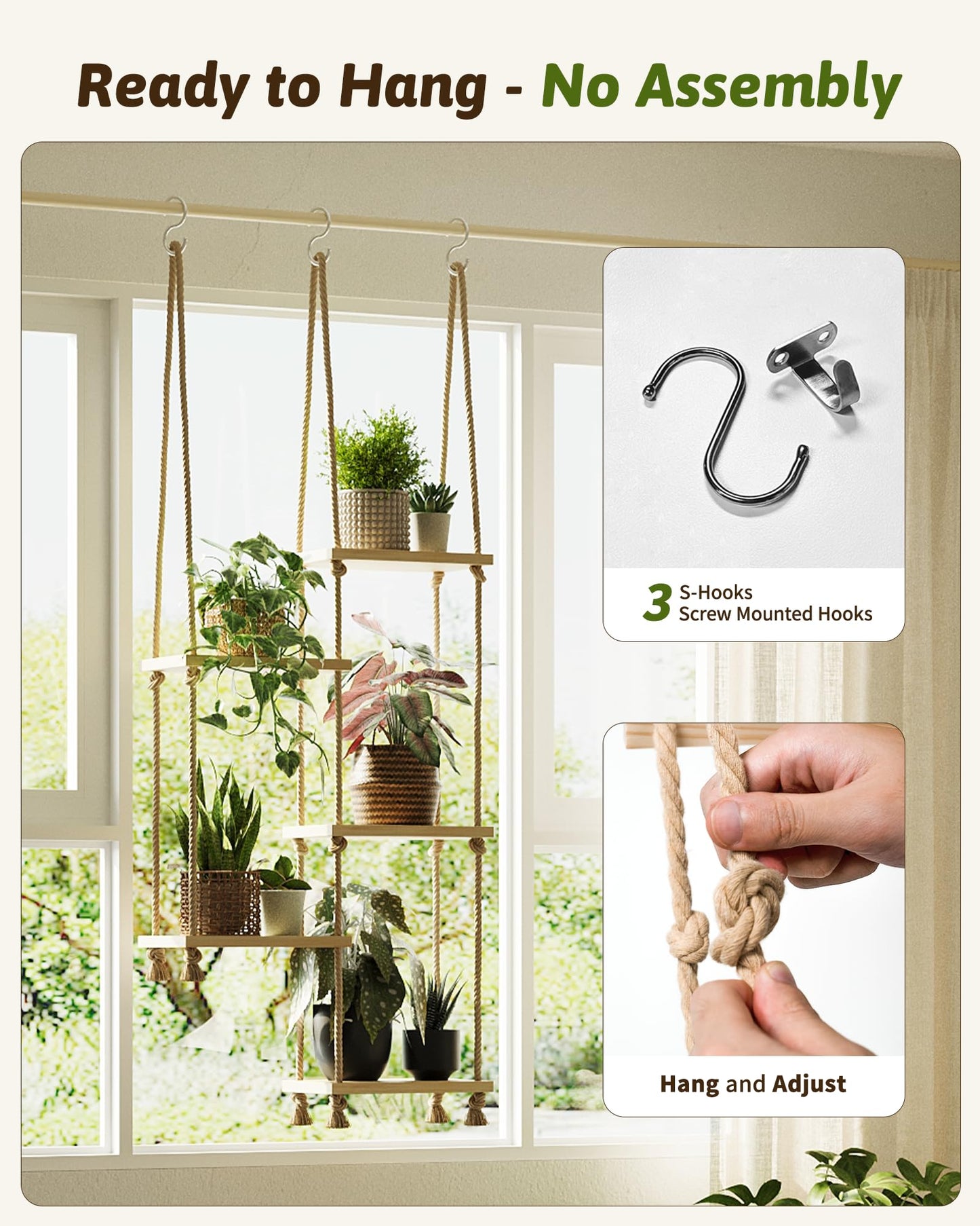 GENTINGBRO Window Plant Shelves Macrame Plant Hanger Floating Shelves Window Sill Shelf for Plants Hanging Plant Stand Indoor Window Plant Holder Boho Decor Living Room Bedroom Wall Decor