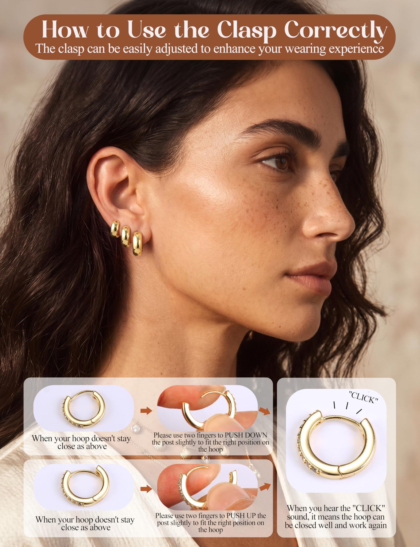 MILACOLATO 3Pairs 14K Gold Filled Hoop Earrings Set for Women Trendy Sterling Silver Post Small Chunky Hoop Earring Hypoallergenic Thick Huggie Hoop Earrings Stacks for Multiple Piercing Lightweight