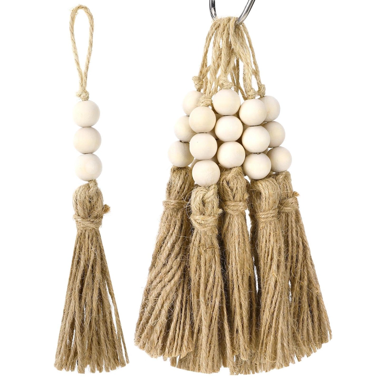 40 Pack Jute Tassels with Wood Beads, Tassels for Crafts, Natural Jute Rope and Wood Bead for Crafts, Bookmark Tassels,Tassels for Decoration DIY Craft Garland, Home Wedding Party Boho Decor