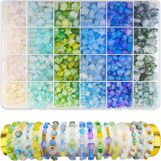 1300Pcs Green Blue Assorted Acrylic Beads for Bracelet Jewelry Making, Frosted Star Heart Flower Cute Cat Head Shape Beads Matte Pastel Beads Cute Aesthetic Kawaii Bead for DIY Necklace Keychain