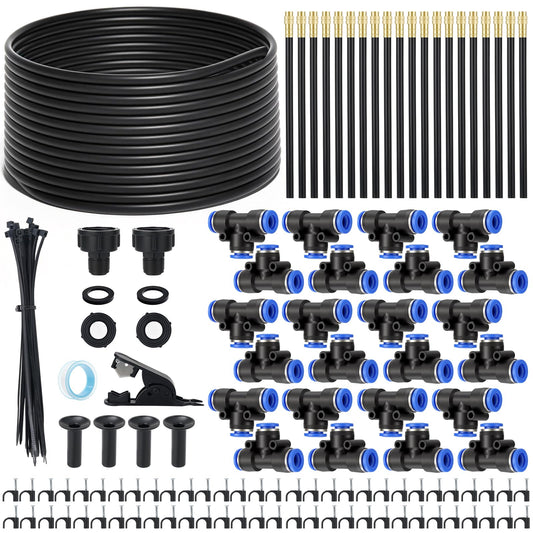 80FT Drip Irrigation Kit, 8mm Hose with 20 Brass 360° Adjustable Nozzles, Quick Connectors Automatic Garden Watering System– Complete Garden Irrigation System for Lawn, Greenhouse, Patio, Yard