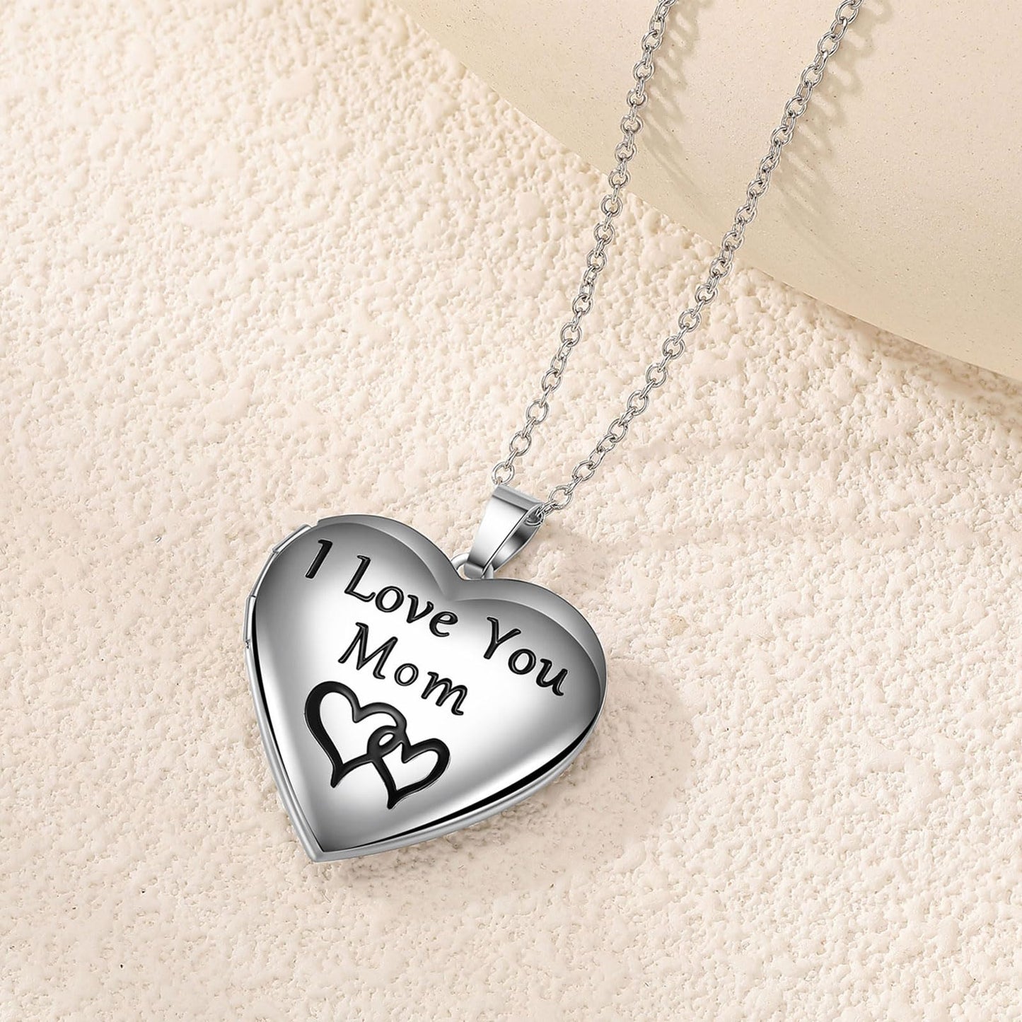 PHOCKSIN Mom I Love You Silver Locket Necklace for Women Heart Locket Necklace for Girls Photo Necklace With Picture Inside Mothers Day Gifts for Women
