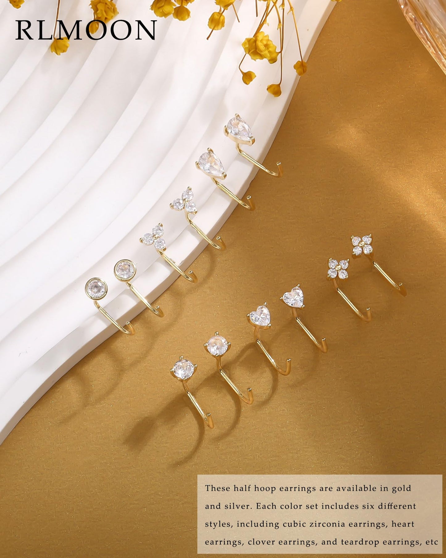 RLMOON Backless Earrings Gold Huggie Half Hoop Earrings for Women 14K Gold Plated Stay Close Hoop Earrings No Back Comfort Fit Hypoallergenic Stackable Earrings to Sleep in