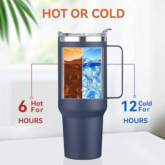 HASLE OUTFITTERS 40 oz Stainless Steel Tumbler with Handle, Vacuum Insulated Tumblers Bulk, Reusable Double Wall Travel Coffee Mug, Durable Powder Coated Water Bottles(Navy, 4)