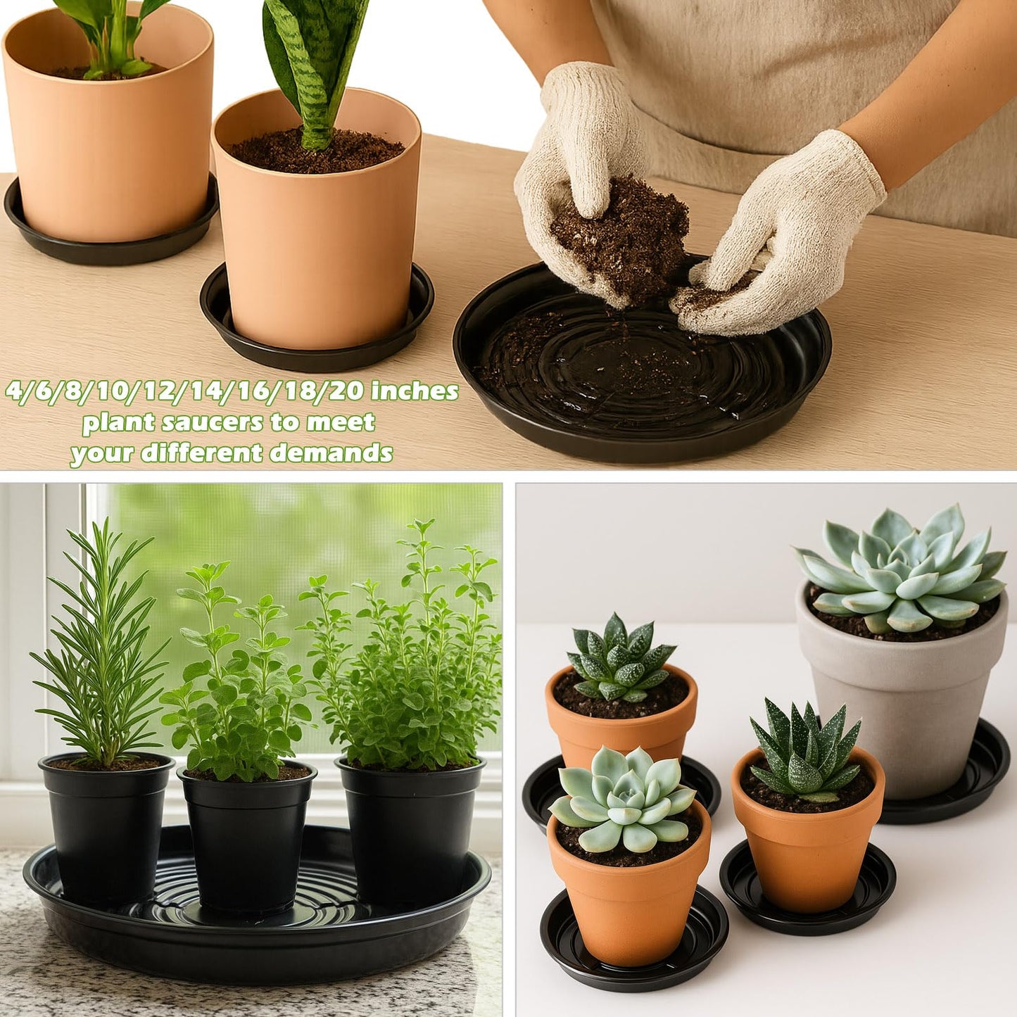 30 Packs 4 Inches Small Plant Saucers for Indoor Outdoor Use Heavy Duty Plastic Plant Plate Dish for Planter Bulk Round Flower Pot Drip Trays to Catch Water 4 to 20 Inch, Black