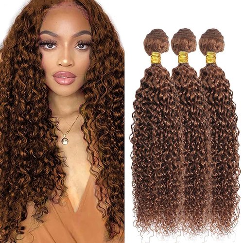 Giginger Bundles Human Hair 18 20 22 Inch Color 30 Light Brown Jerry Curly Wave Bundles Human Hair Unprocessed Quick Weave Soft Sewn In Hair Extensions for Black Women