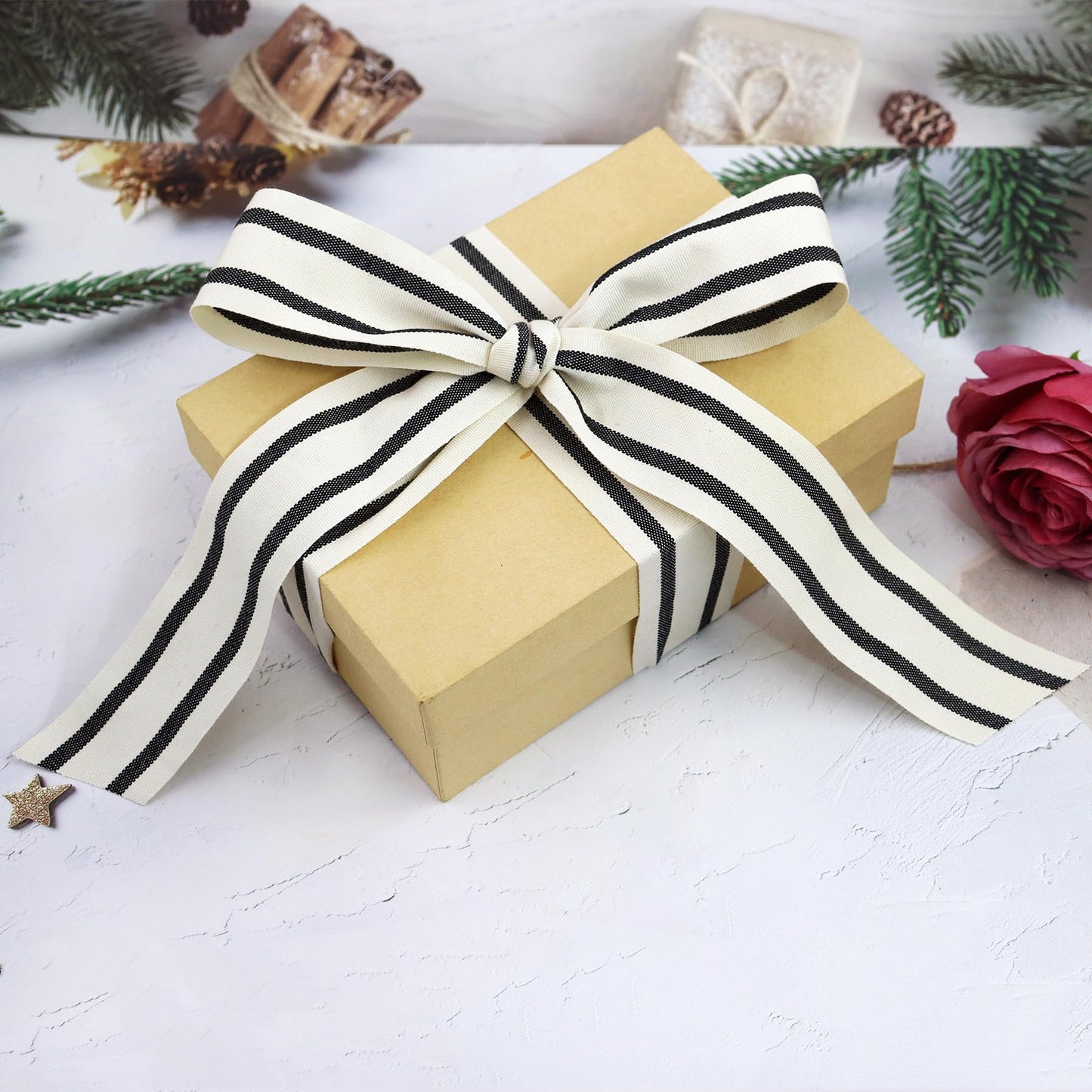YERELO 10Yard/ Roll Set Cotton Stripe Ribbon Black and White Stripe Ribbons 1-1/2" for Christmas Tree Crafts,Wedding Wreath,Gift Wrapping,Decoration and DIY Handmade Hair Bows