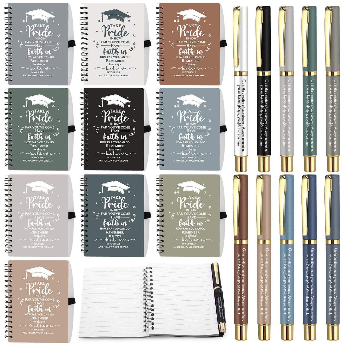 FillTouch 10 Sets 2026 Graduation Gifts Bulk Inspirational Spiral Journal with Motivational Pen Kraft Notebooks Class of 2026 Gifts for College Graduate (Boho Color)