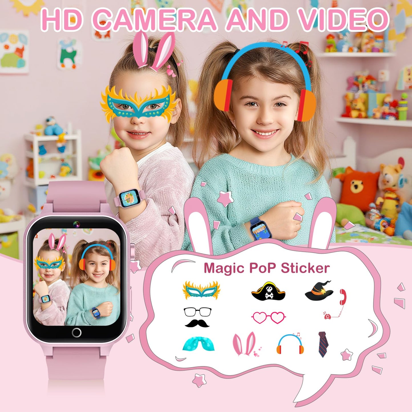 Bakoor Smart Watch with Games, Kids Watch Gift for Girls Age 5-12, 1.54'' HD Touch Screen Watches with Video Camera Music Player Pedometer, Toys Birthday for Boys Ages 4 5 6 7 8