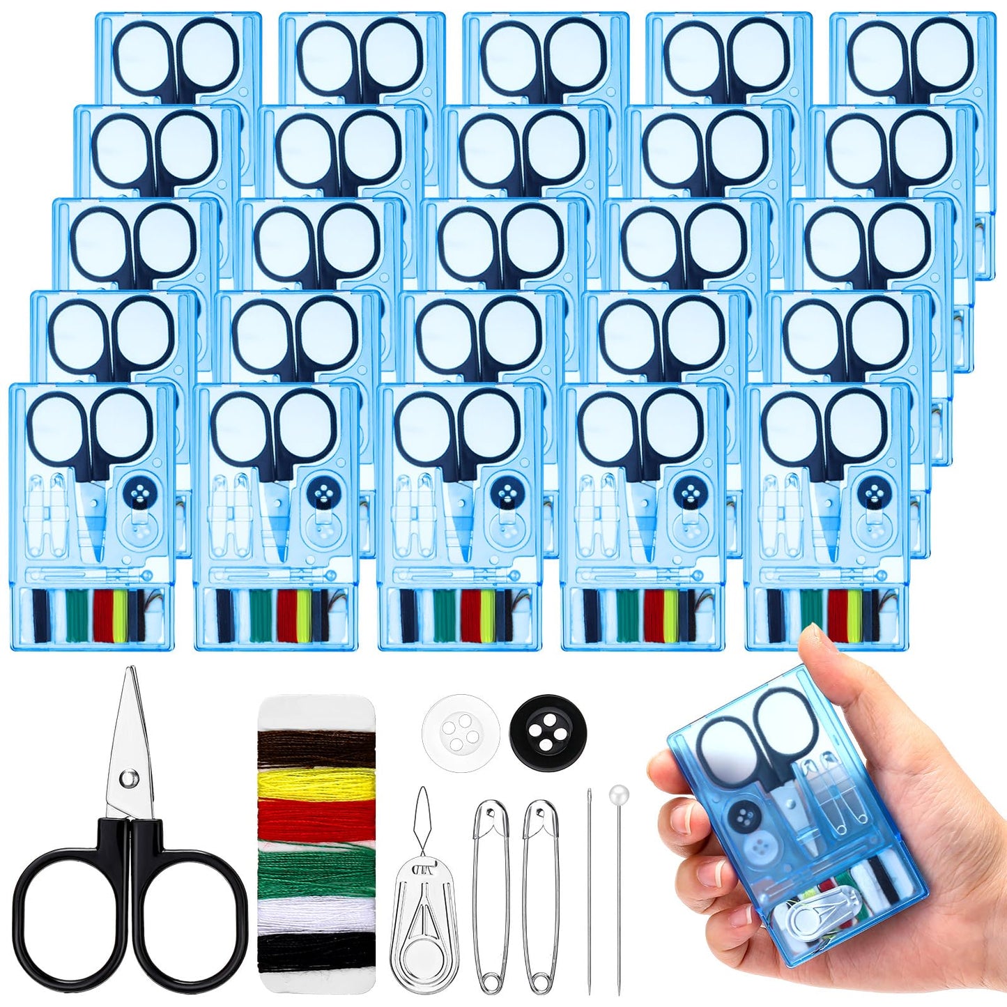 Knitgrip 25 Boxes Mini Travel Sewing Kit Quick Fix Sewing Kits Bulk Basic Portable Pre Threaded Needle Emergency Repair Tool for Adults DIY Handcraft Wedding Gifts Beginner Traveler Home Hotel (Blue)