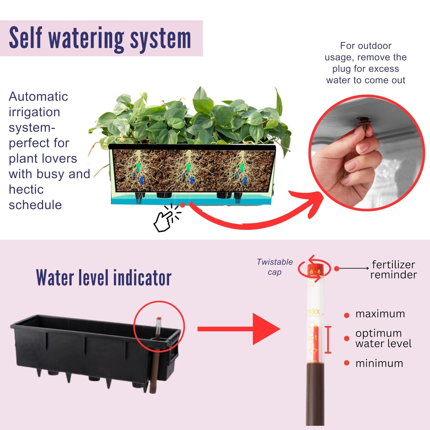 LaLaGreen Wall Planters Outdoor (20 Inch, 2 Pack) Brown Rectangular Window Flower Boxes with Brackets Self Watering System, Vertical Wall Mounted Plant Pot Container Herb Garden Balcony Indoor Decor