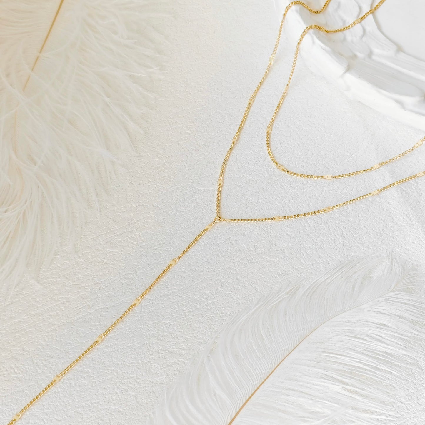 Zeffy Dainty Long Gold Necklaces for Women Trendy Lariat Y Necklace 14k Gold Plated Layered Bar Drop Necklaces Simple Y-Shaped Chain Jewelry Gift