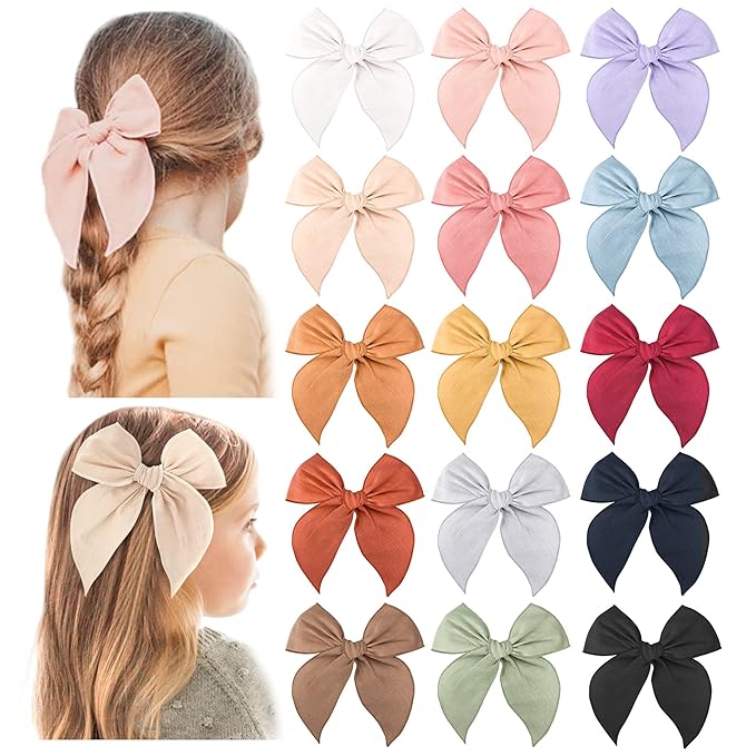 Niceye Fable Girls Hair Bows Cotton Linen Alligator Hair Clips or Little Girls Toddlers Kids Neutral Handmade Hair Accessories - 5.5” bow