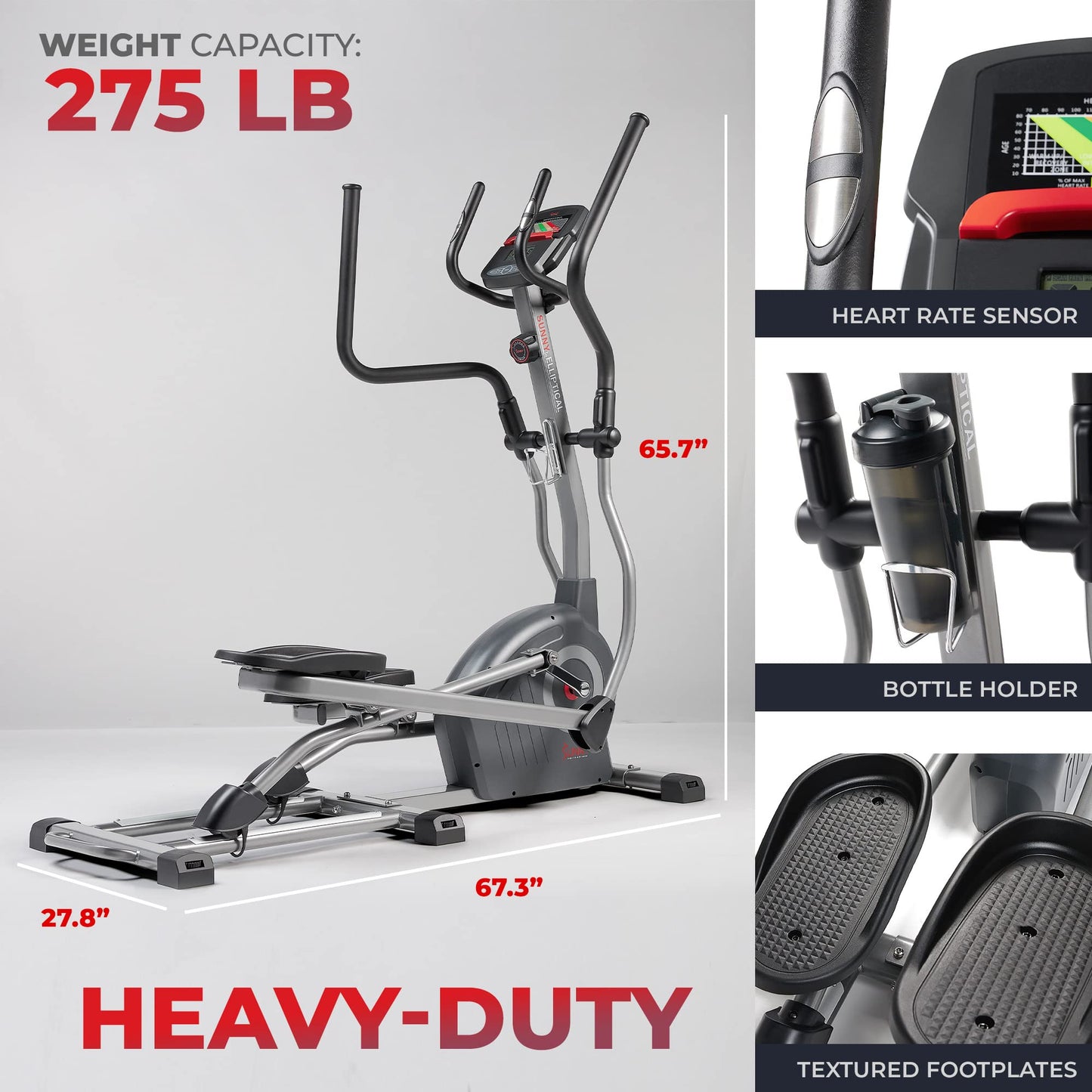 Sunny Health & Fitness Elite Smart Elliptical Cross Trainer with 12-Level Resistance, Extended Stride Length & Exclusive SunnyFit® App Enhanced Bluetooth Connectivity - SF-E320048