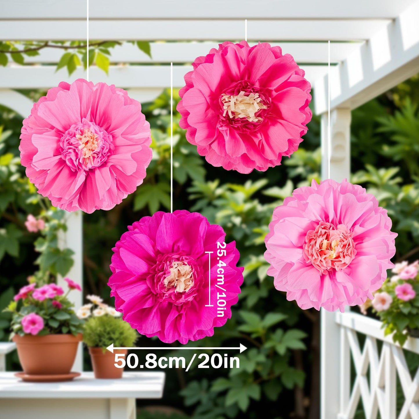 SUNBEAUTY 20" Giant Pink Paper Flowers 4 PCS Large Crepe Tissue Paper Flowers Pink Party Decorations for Girl Women Birthday Spring Garden Wedding Flower Backdrop Wall Bridal Shower Nursery