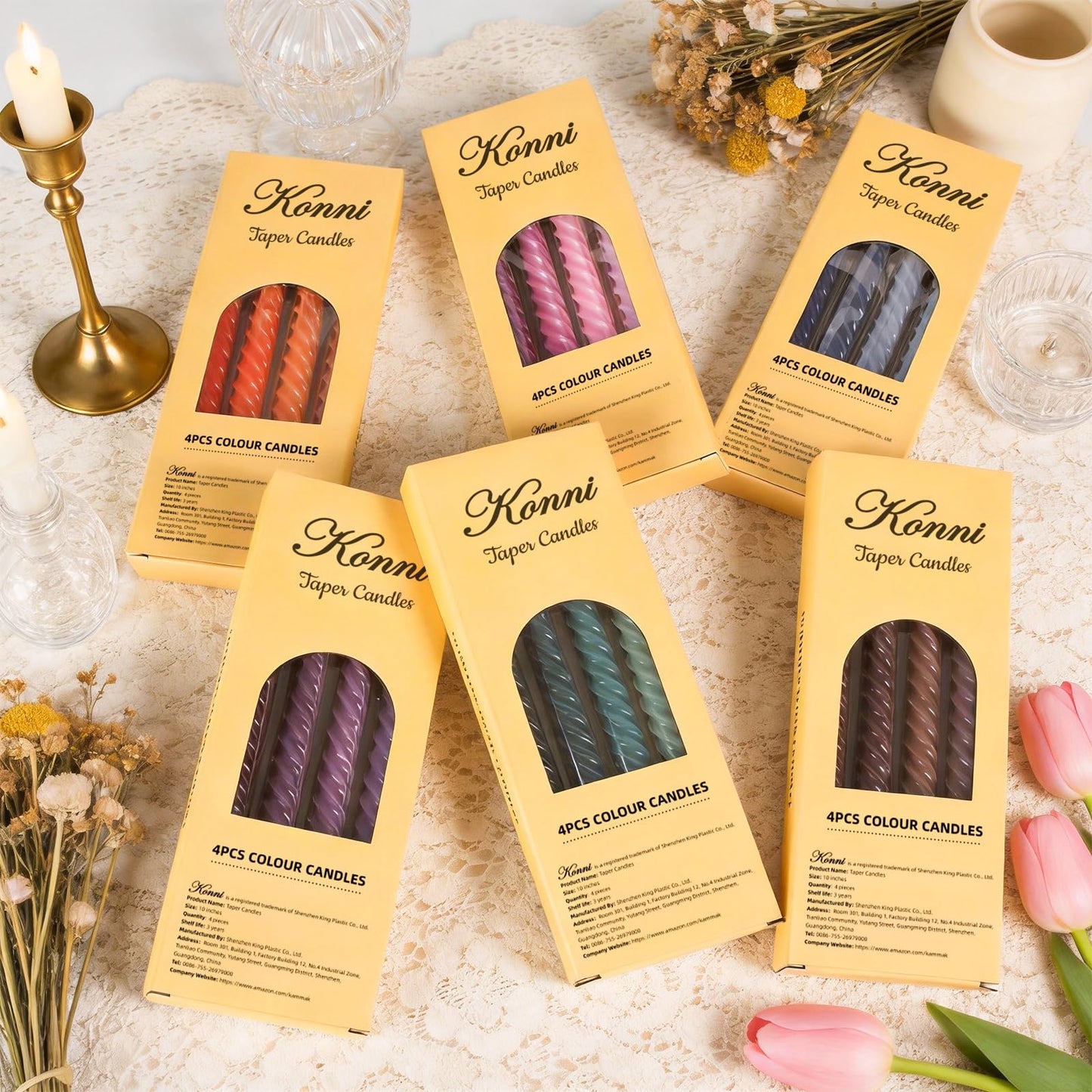 Pink Spiral Taper Candles, 10 inch Gradient Twisted Candles,4 Pack Unscented and Smokeless Long Burning Candles with Cotton Wicks,Tall Candlesticks,Ideal for Weddings, Dinner Parties, and Home Décor