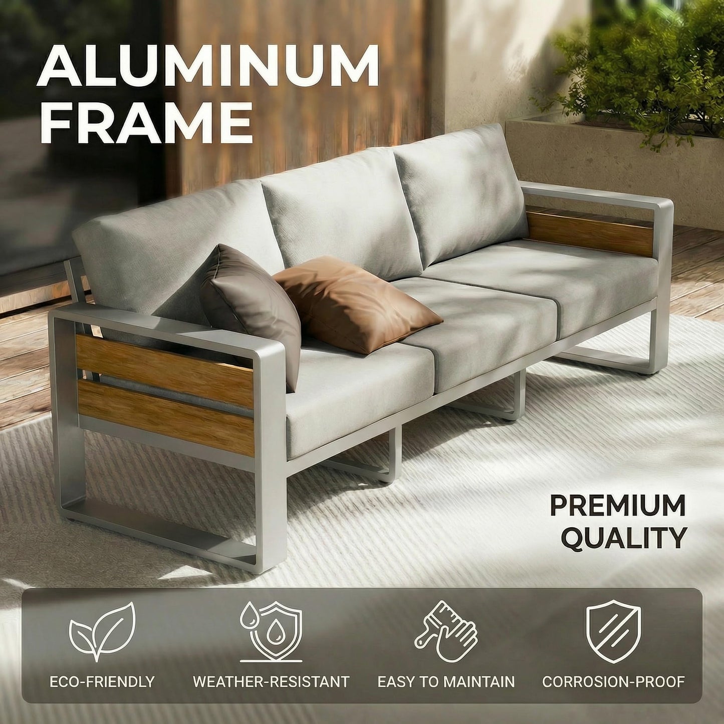 ZANDOR Aluminum Outdoor Patio Conversation Furniture Set, 5 PCS Metal Modern Outside Sectional Lawn Furniture with Coffee Table & Washable Thick Cushions,Seating Sofa for Garden/Backyard/Porch Silver