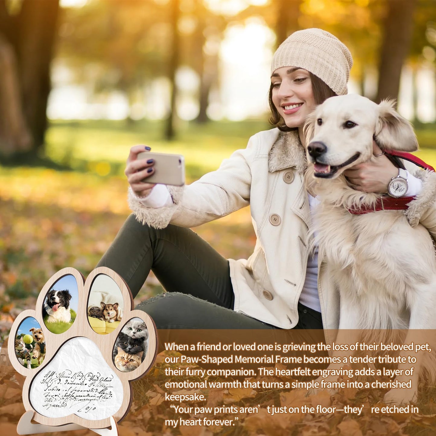 Aanqilze Pet Memorial Paw Photo Frame 4 Photo Collage Display for Dogs & Cats, Dog Keepsake Picture Frame with Collar/Harness Holder, Sympathy Gift for Pet Loss, Pet Enthusiast Commemorative Gift
