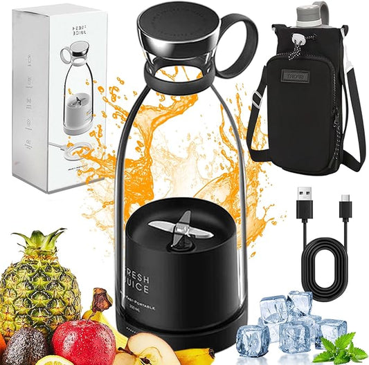 Upgraded Fresh Juice Blender Bottle Portable, Juicer Portable Blender Shake, 380ML USB/Magnetic Charging for Shakes and Smoothies, with Travel Cup and Lid (Black,USB charging)