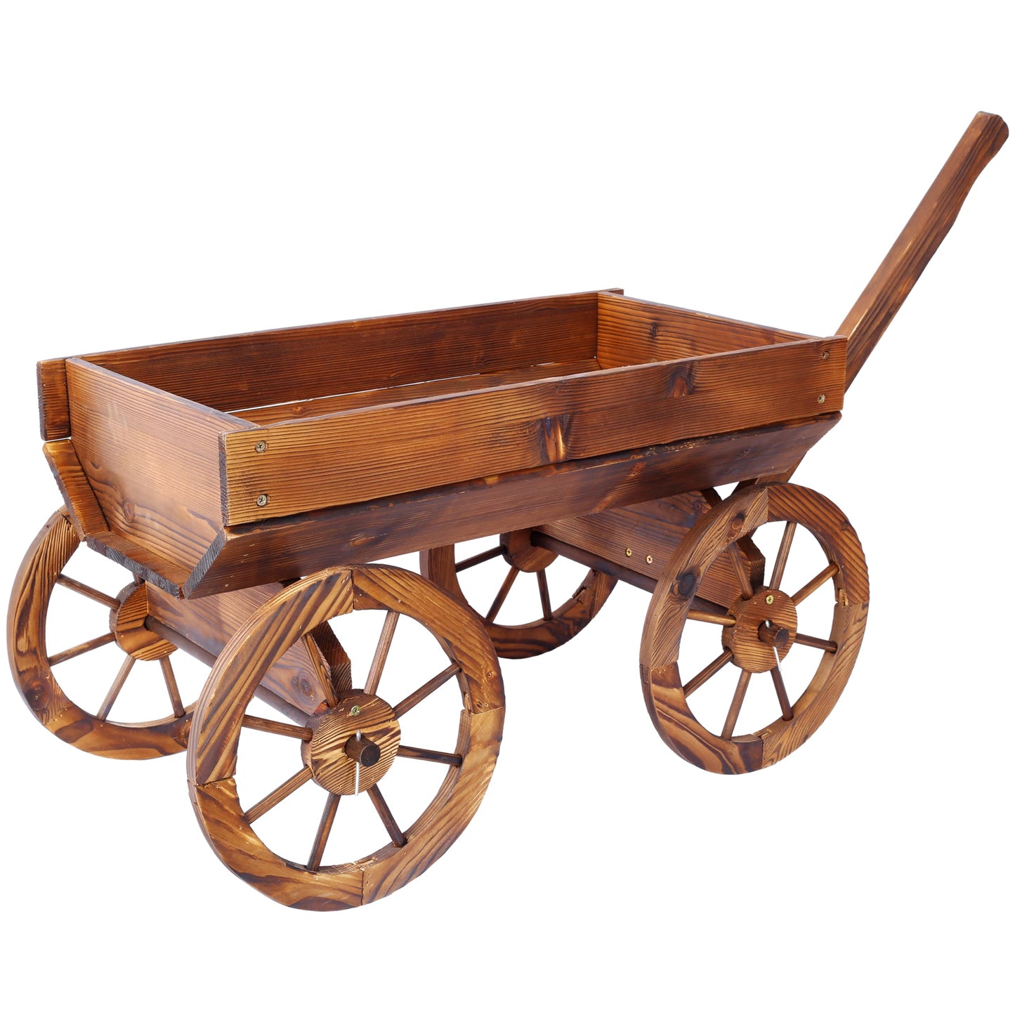 Homonova Wooden Wagon Flower Planter Pot Stand, Wagon Planter with Wheels for Outdoor Garden Decor, Wooden Cart Display, Rustic Farm Style Premium (41.4×16×24 in)