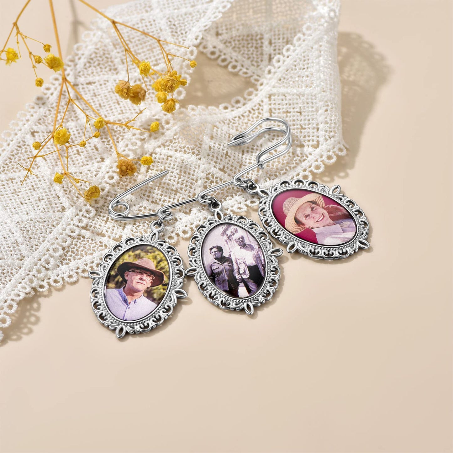 Custom4U Picture Lapel Pins Pack of 4 Memorial Wedding Oval Funeral Boutonniere Pin Kit with Photo Groomsmen Gifts Groom