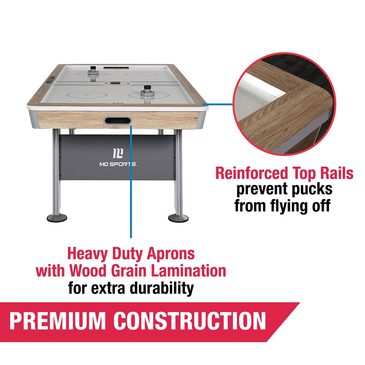 MD Sports 7' Hinsdale Air Powered Hockey Table with Pusher and Puck Set