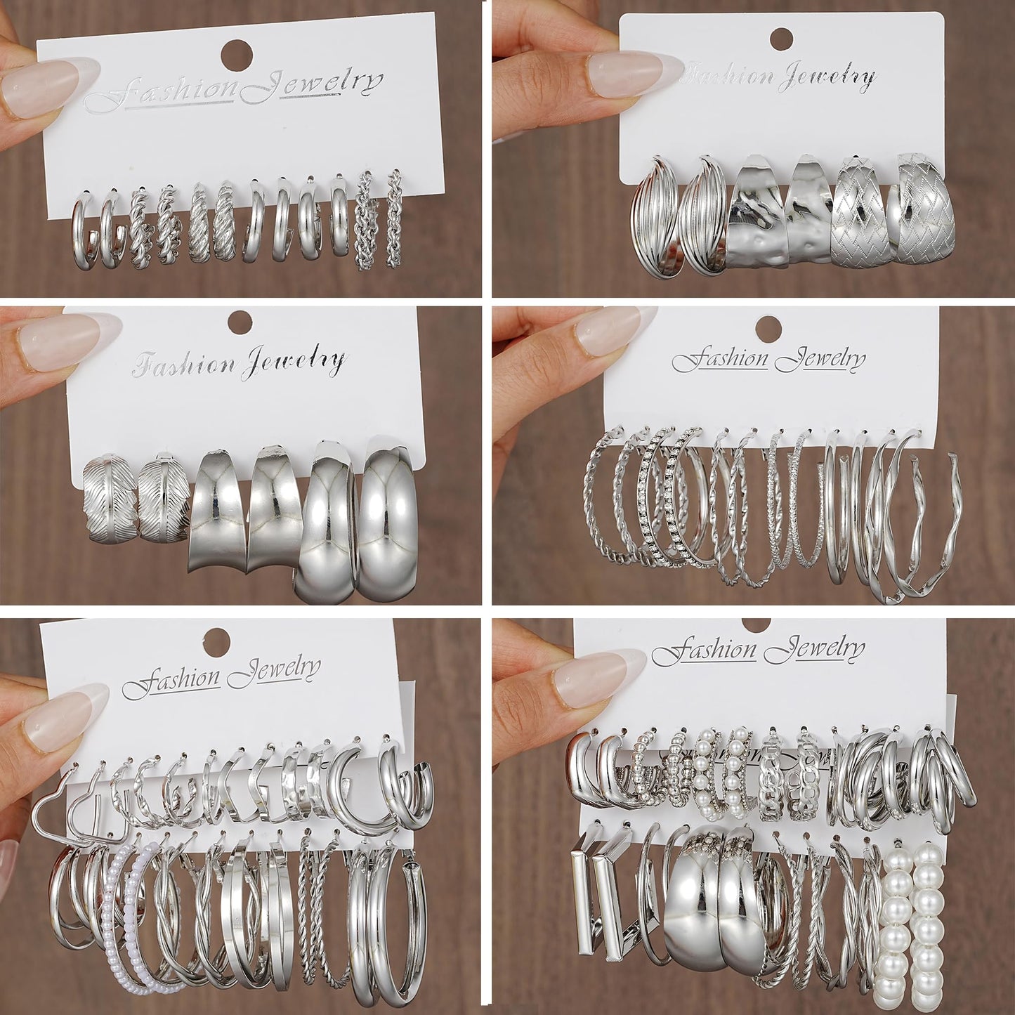 36 Pairs Gold Hoop Earrings Set for Women Multipack, Hypoallergenic Chunky Chain Twisted Hoop Earrings Pack, Fashion Dangle Earrings Jewelry for Gift (D-42Pcs Silver)