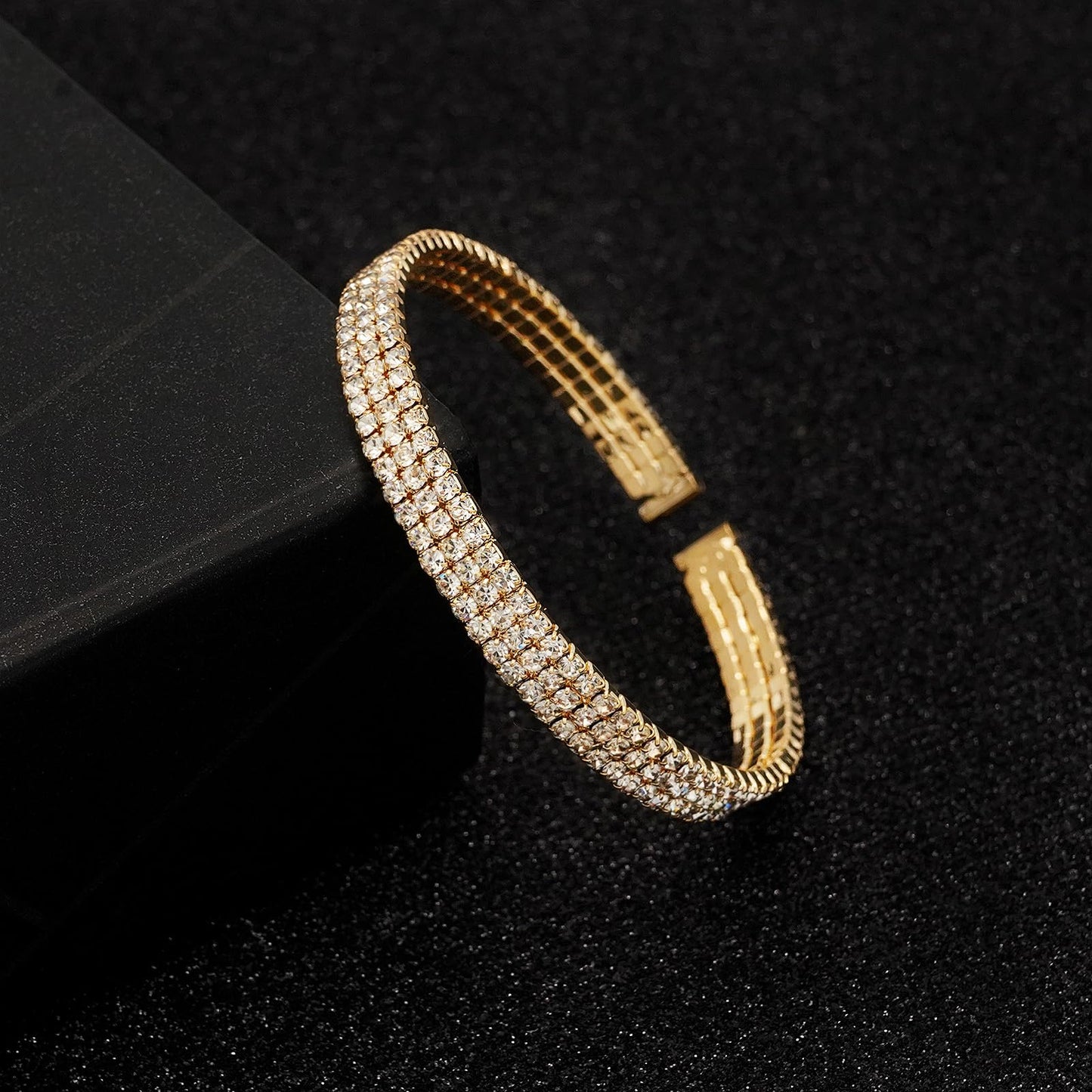 Tidefire Rhinestone Tennis Cuff Bracelet for Women Crystal Bridal Bangle for Prom Wedding Party Dating (1200 Gold)