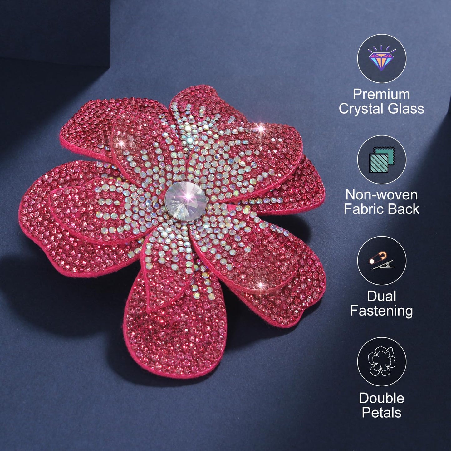 Merdia 3.74 Inches Rhinestone Camellia Flower Brooch Pins & Hair Clips for Women Elegant Created Crystal Lapel Pin Brooches Wedding Party Rose