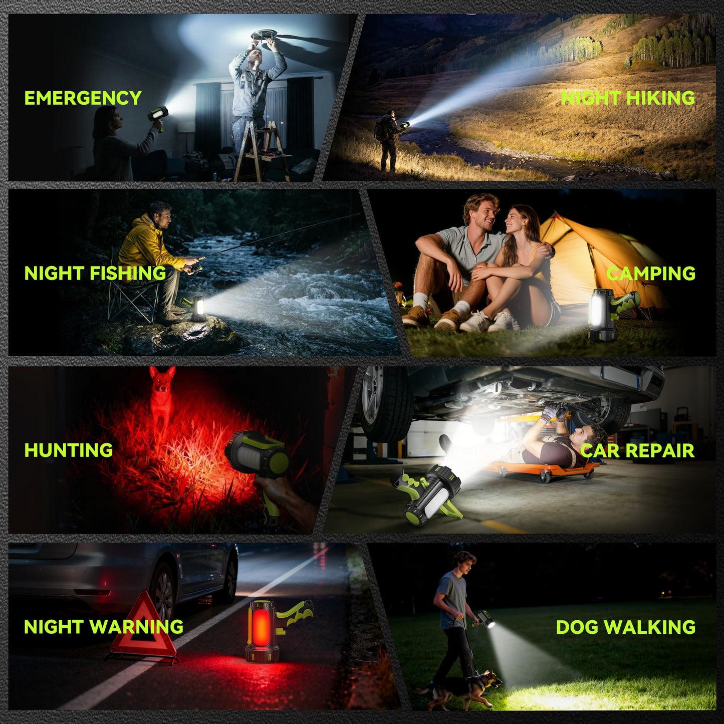 AlpsWolf Rechargeable Spotlight Flashlight, 100000 Lumen Super Bright Handheld Spotlight, IP68 Waterproof Searchlight with Foldable Stand & 3 Color Lens for Camping Hunting Emergency