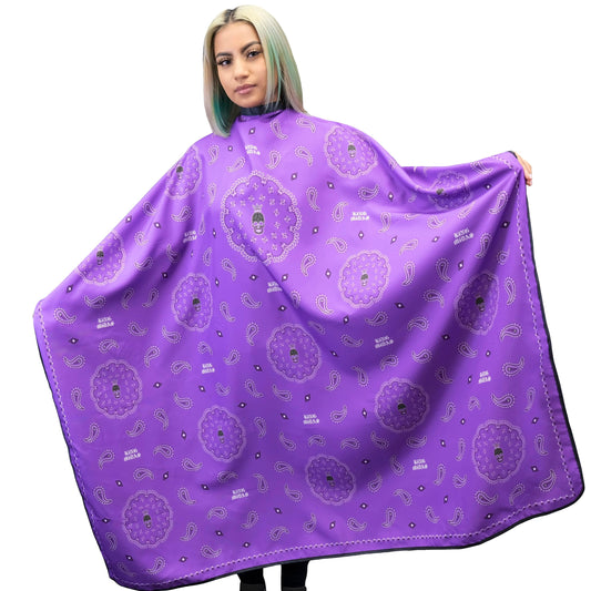 King Midas Barber Hair Cutting Cape for Men & Women - Adjustable Neck Hair Cape for Haircuts with Snap Button, Bandana Barber Cape - Paisley – Purple