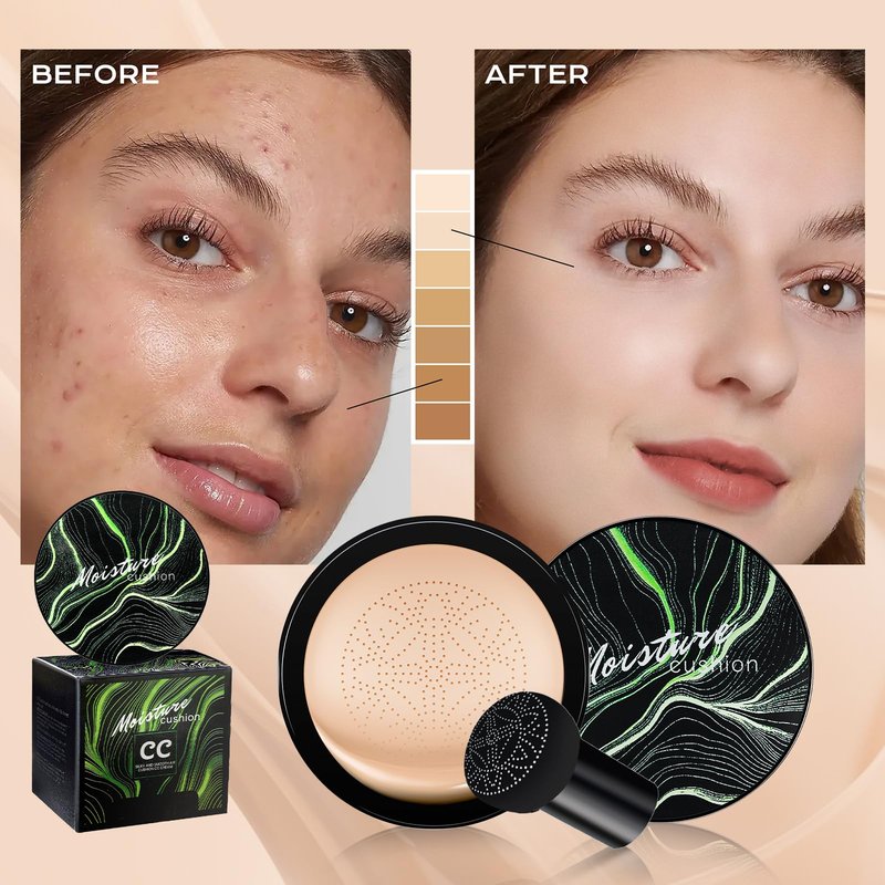 Ursoulney Mushroom Head Air Cushion CC Cream - Tattoo Cover up BB Cream Foundation Makeup Moisturizing Concealer Long-Lasting, Cushion Foundation Full Coverage Self Adjusting (Natural)