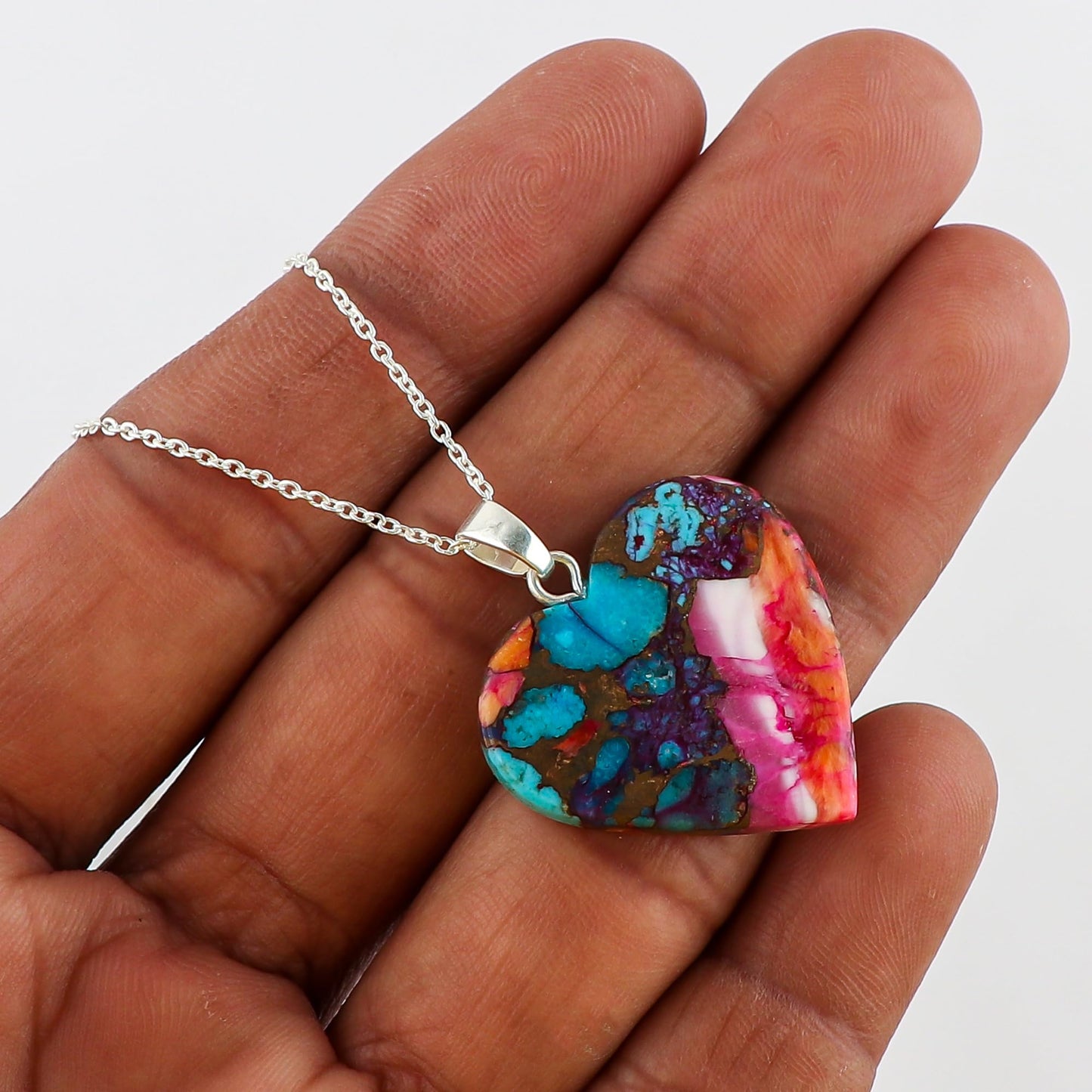 Yashee Natural Turquoise Heart Shape Crystals Pendant Necklace, Chakra Energy Healing Gemstone, Real Crystal, Top Grade, Beautiful Women Simple Jewelry, Dainty Silver Plated Jewelry 18 inch
