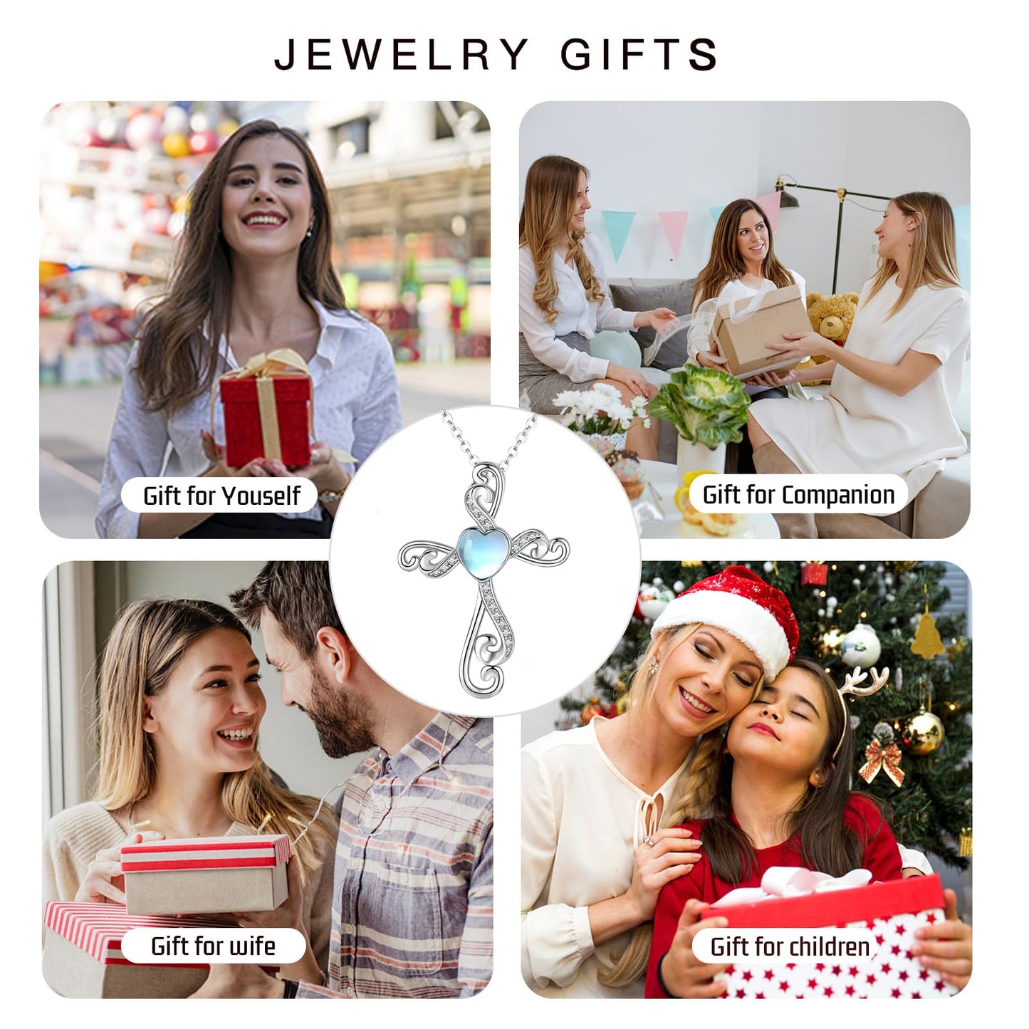 Twoowl Cross Necklace 925 Sterling Silver Moonstone Cross Pendant Necklace Religious Necklace Jewelry Gifts Christmas Birthday for Women Mom