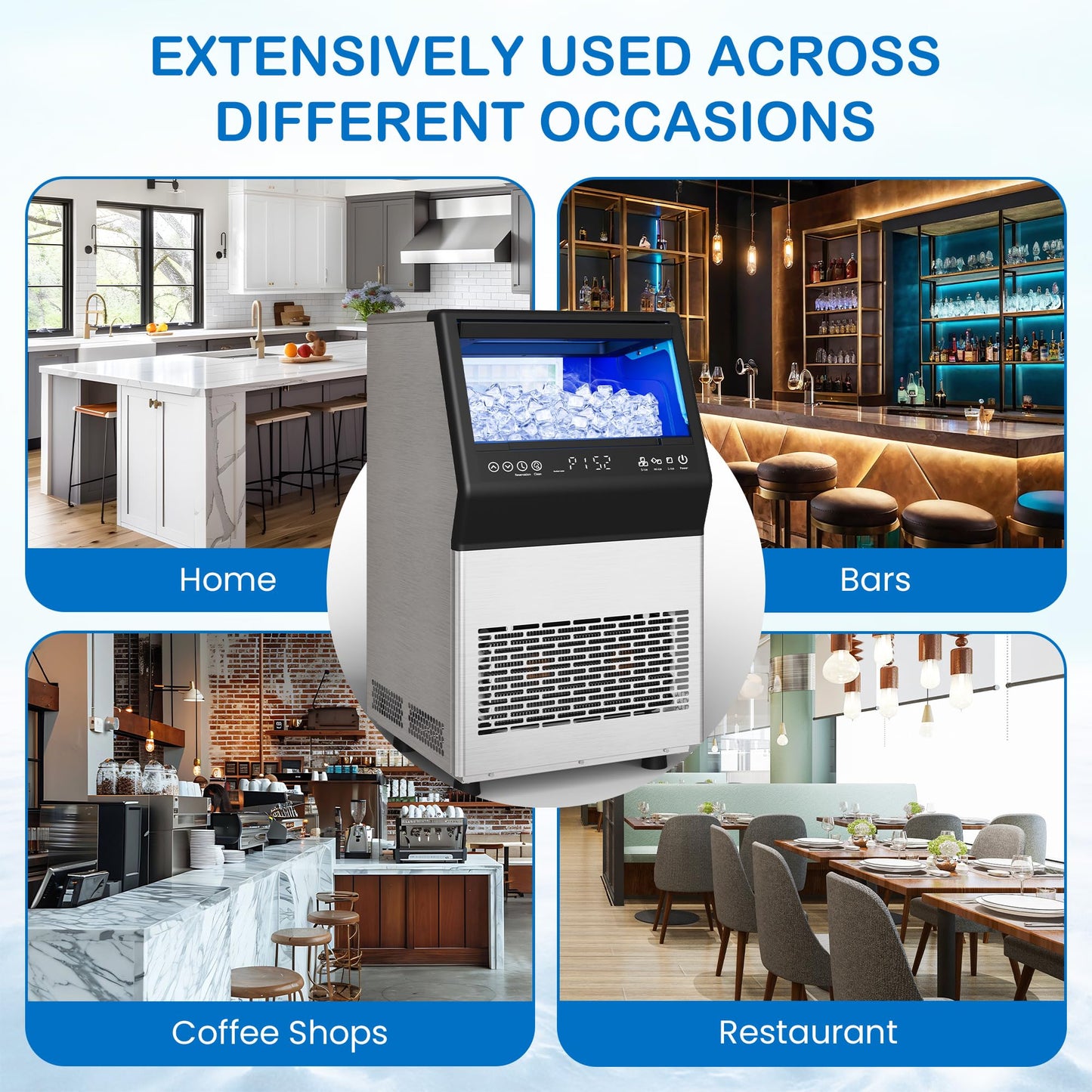 Commercial Ice Maker Machine, 110Lbs/24H Stainless Steel Undercounter Freestanding Ice Maker with 12Lbs Storage Capacity, Self-Cleaning, LED Digital Display, 45 Ice Cubes 8Mins, Home/Bar/Restaurant