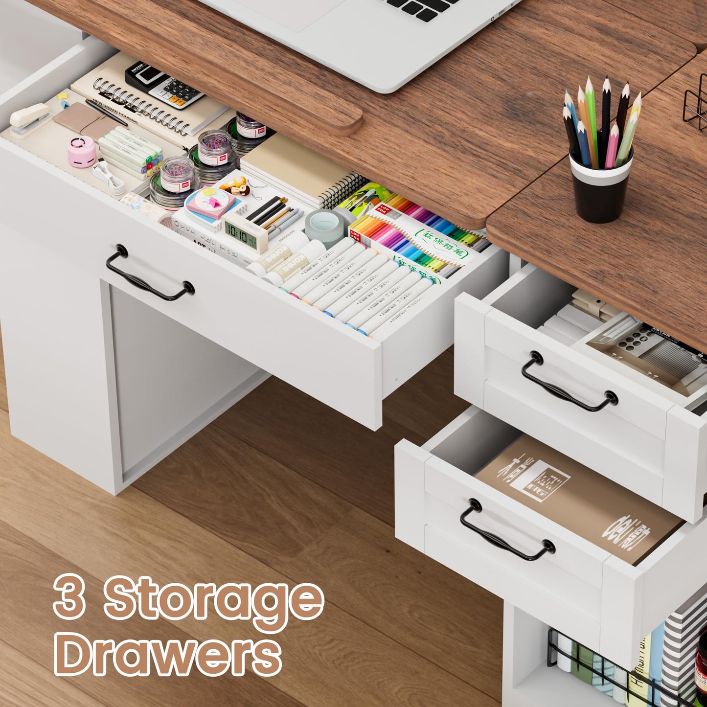 GatherHome Drafting Table with Storage Cabinet & Drawers, Adjustable Drawing Table with Open Shelves, Craft Art Desk for Artists, Painters, Drawing, Crafting, Reading, Writing, Working