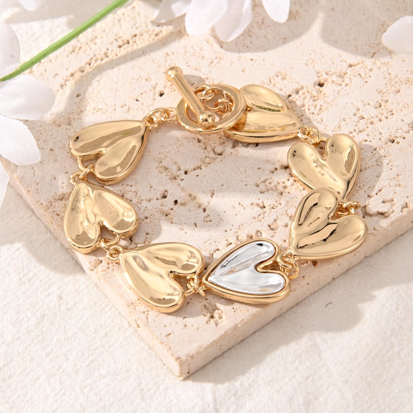 Ginyejly 14K Gold and Silver Plated Special Cain Link with Toggle Clasp Closure in Daily or Party for Women Fashion Jewelry Gifts (gold heart chain)