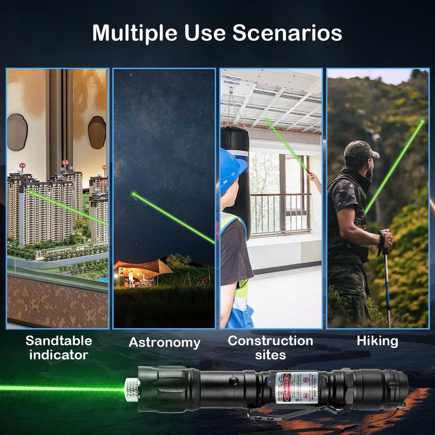 LETEAPII Green Light Flashlight Rechargeable, Long Range Adjustable Focus Tactical Beam for Outdoor Journeys, Camping, Presentations, TV/LED/LCD Screens, and Stargazing