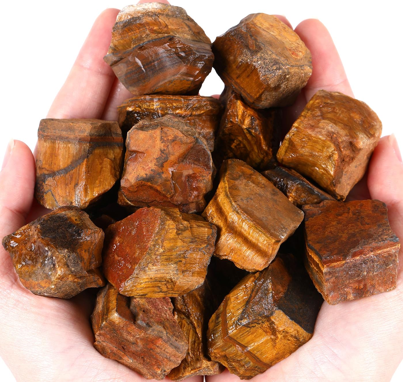 QINJIEJIE Tiger Eye Crystals Raw Stones Natural Rough Gemstones Rocks Bulk Large 0.8-1.2" Gems Reiki Fountain Rock for Tumbling Cabbing Polishing Wire Wrapping Wicca Decoration 0.9 lbs