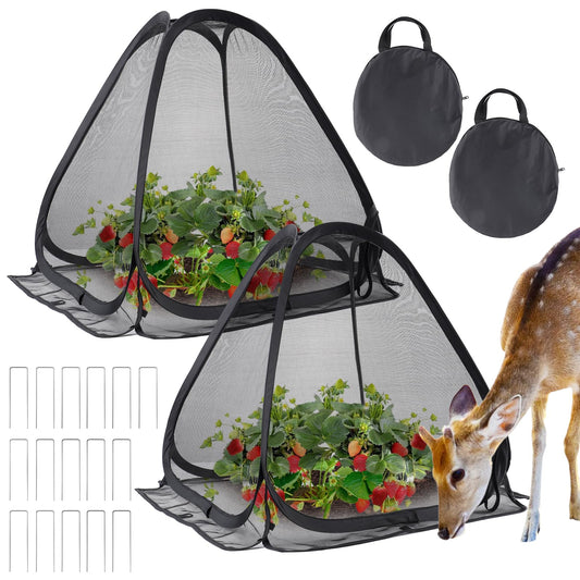2-Pack Durable Plant Covers - Pop-up Fine Mesh Plant Tents with 8 Stakes, 22''x22''x23''Plant Protectors, Garden Crop Guard Cages for Vegetables Fruits Away from Animals Birds Deer Squirrels