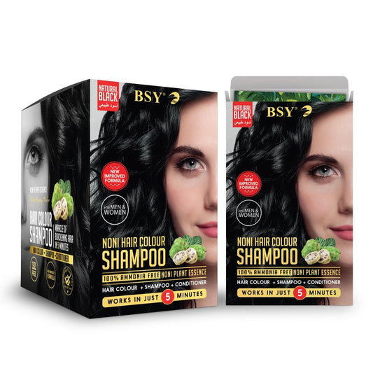 BSY Noni Black Hair Magic Shampoo - Natural 5 Mins Ammonia-Free Shampoo Hair Color, Permanent Hair Dye, 20x0.67 Fl Oz