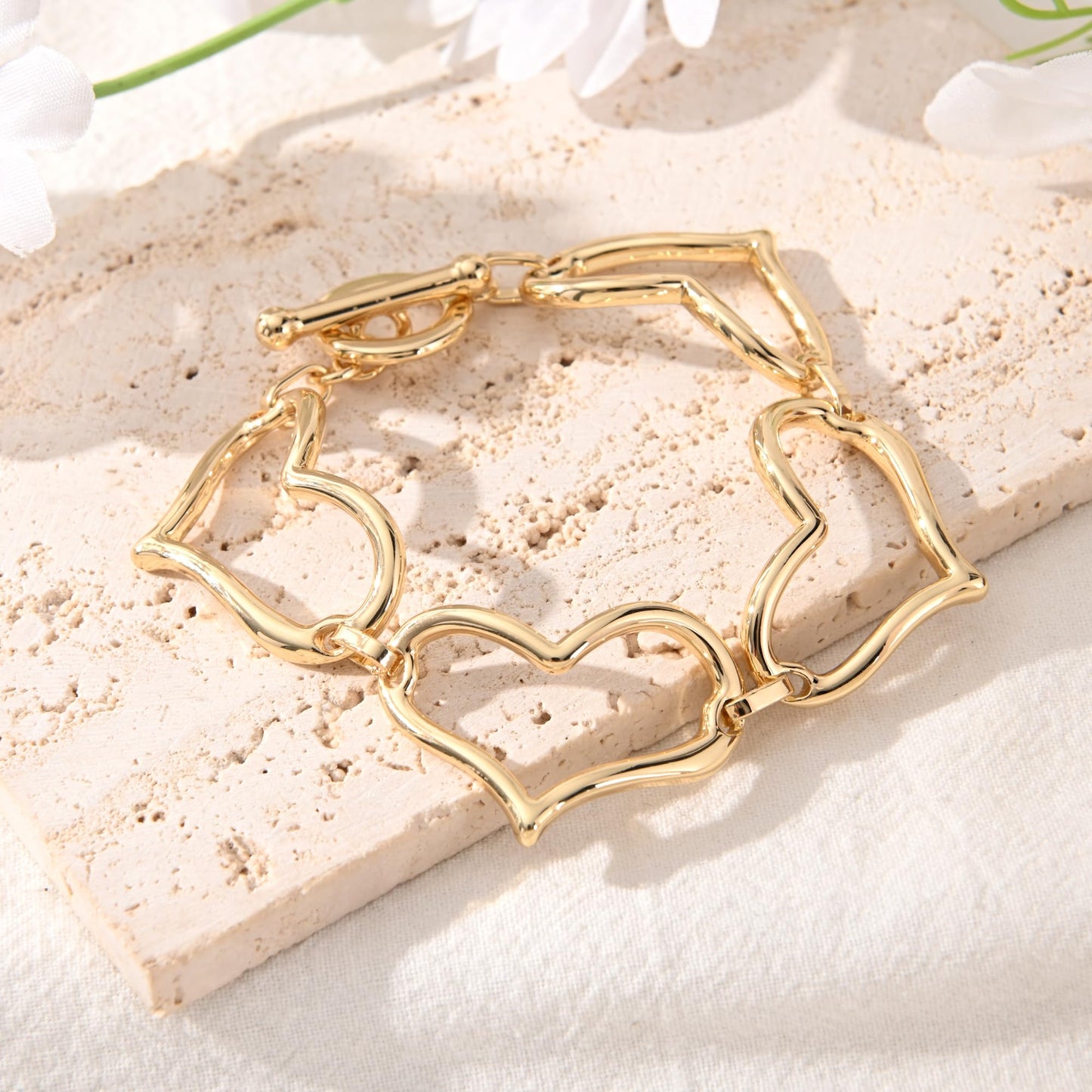 Ginyejly 14K Gold and Silver Plated Special Cain Link with Toggle Clasp Closure in Daily or Party for Women Fashion Jewelry Gifts (gold heart)