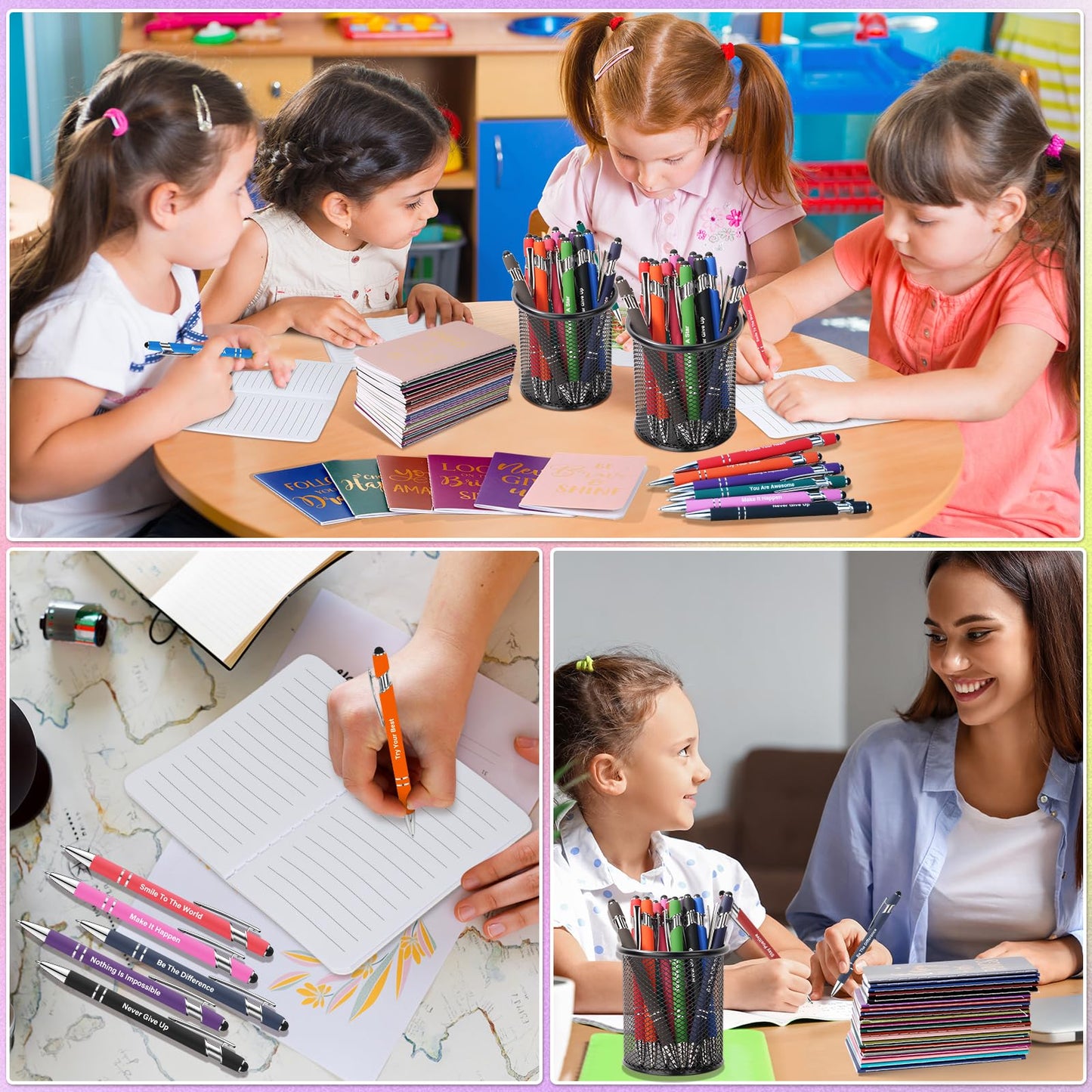 48 Pcs Bulk Motivational Pens Inspirational Notepads Set, Small Pocket Motivational Quote Notebooks and Ballpoint Pens, Mini Journals Gift Set for Kids Students Teachers School Office Prizes Supplies