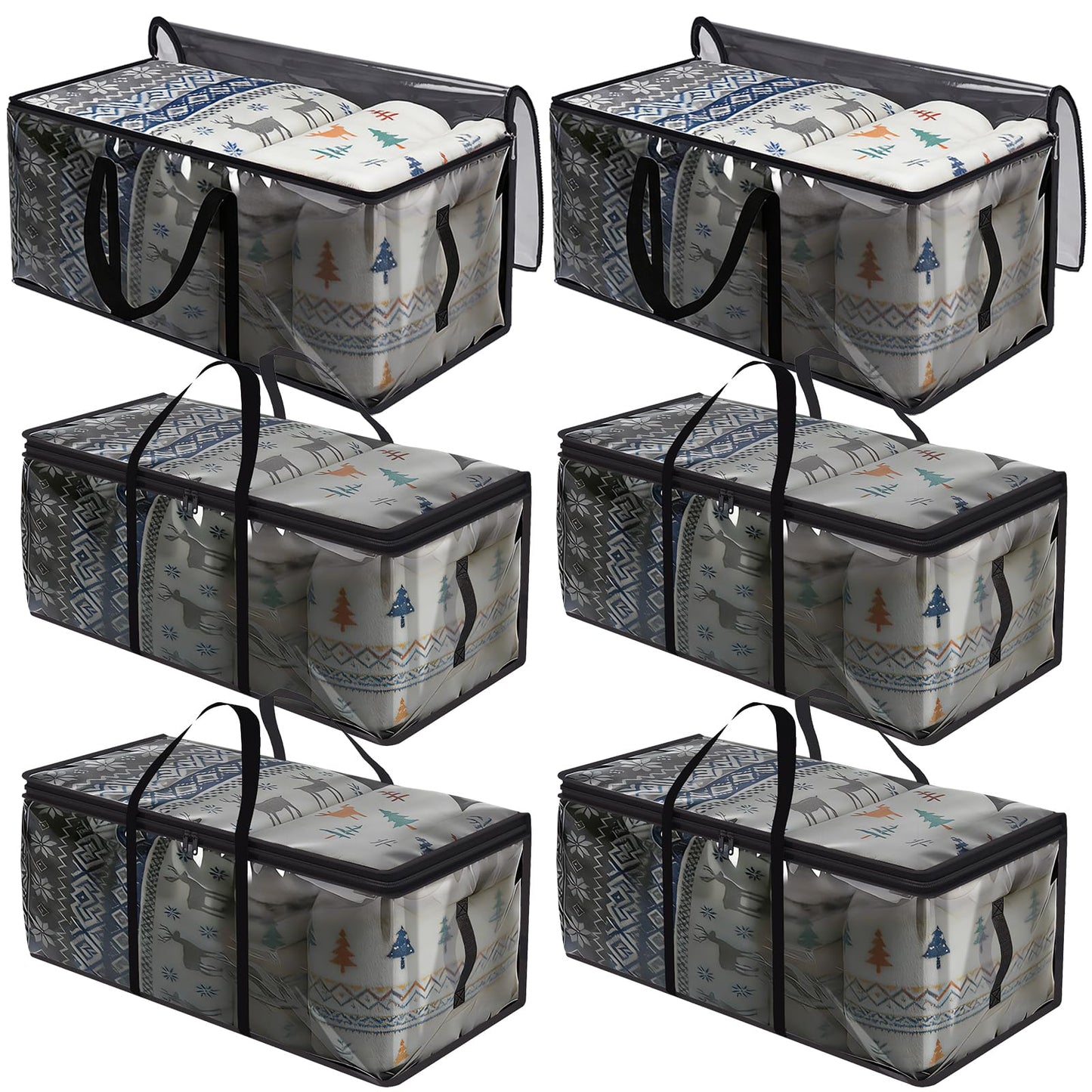Moving Bags Heavy Duty, 6 Pack Clothes Storage Bags with Strong Zipper & Handles PVC Water-Resistant for College Supplies(Black)