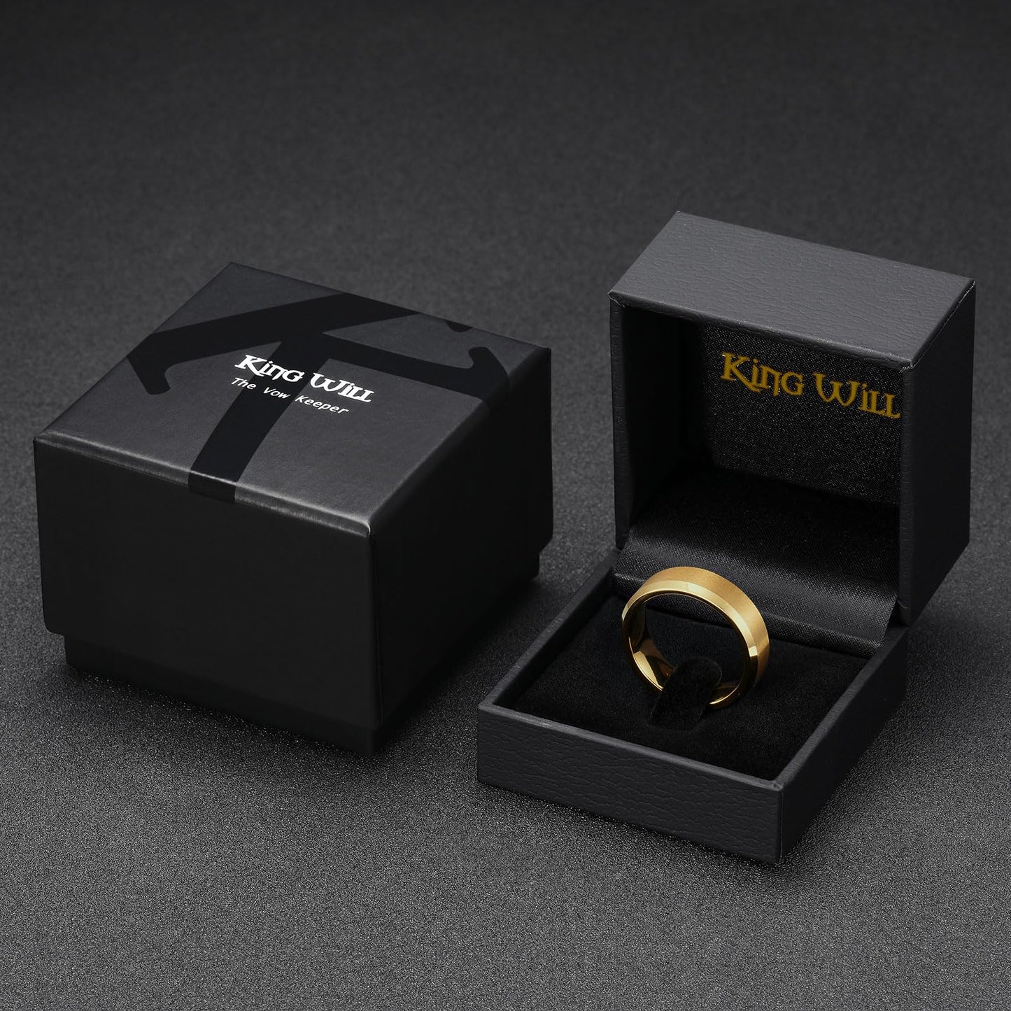 King Will 7mm Basic Tungsten Rings For Men Gold Wedding Band Polished Edge Brushed Matte Promise Ring Comfort Fit (Size 13)