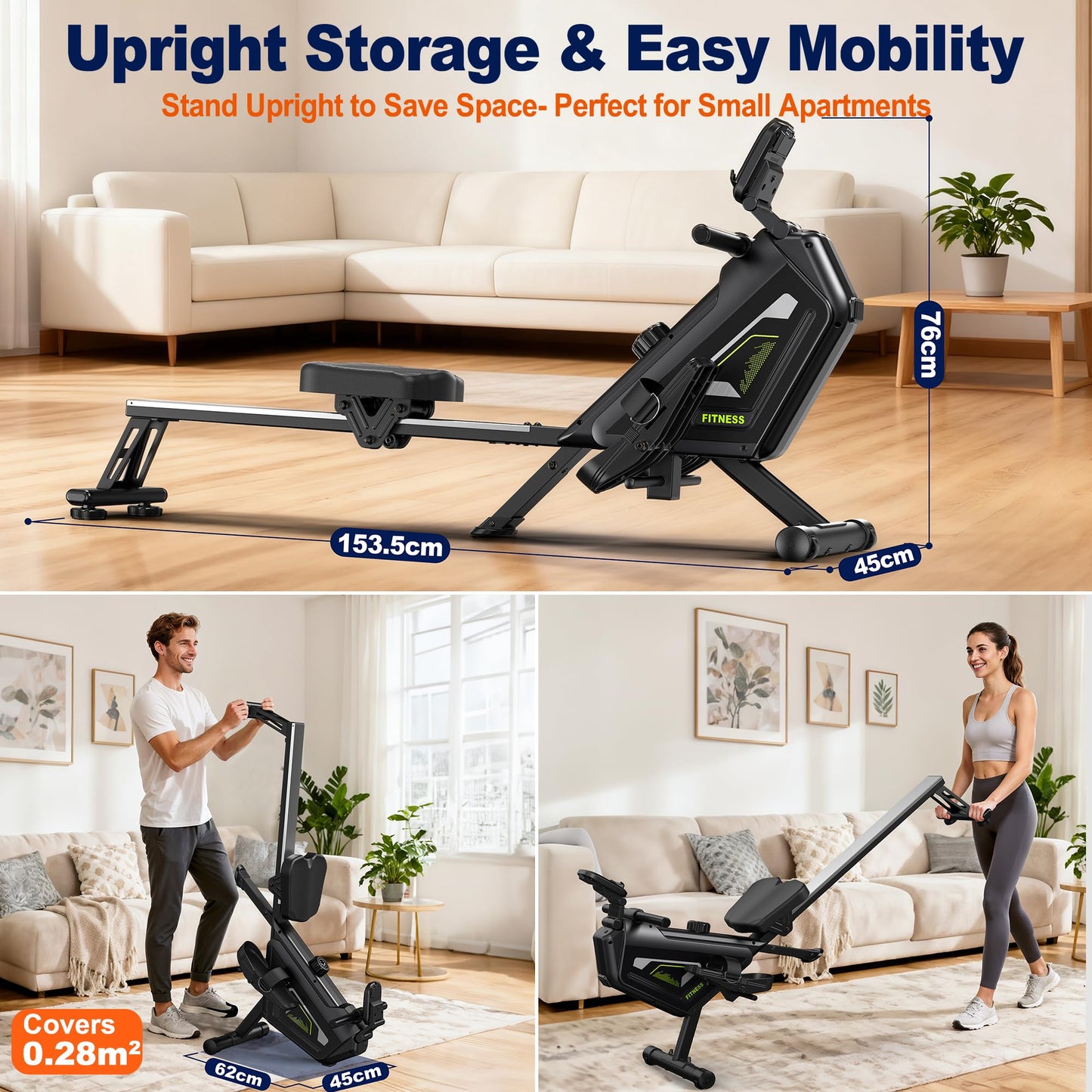 Klyzoom Rowing Machine for Home, 16 Resistance Levels, Quiet Magnetic Rower with APP, 350 LB Weight Capacity, Easy Assembly, Compact and Saves Space