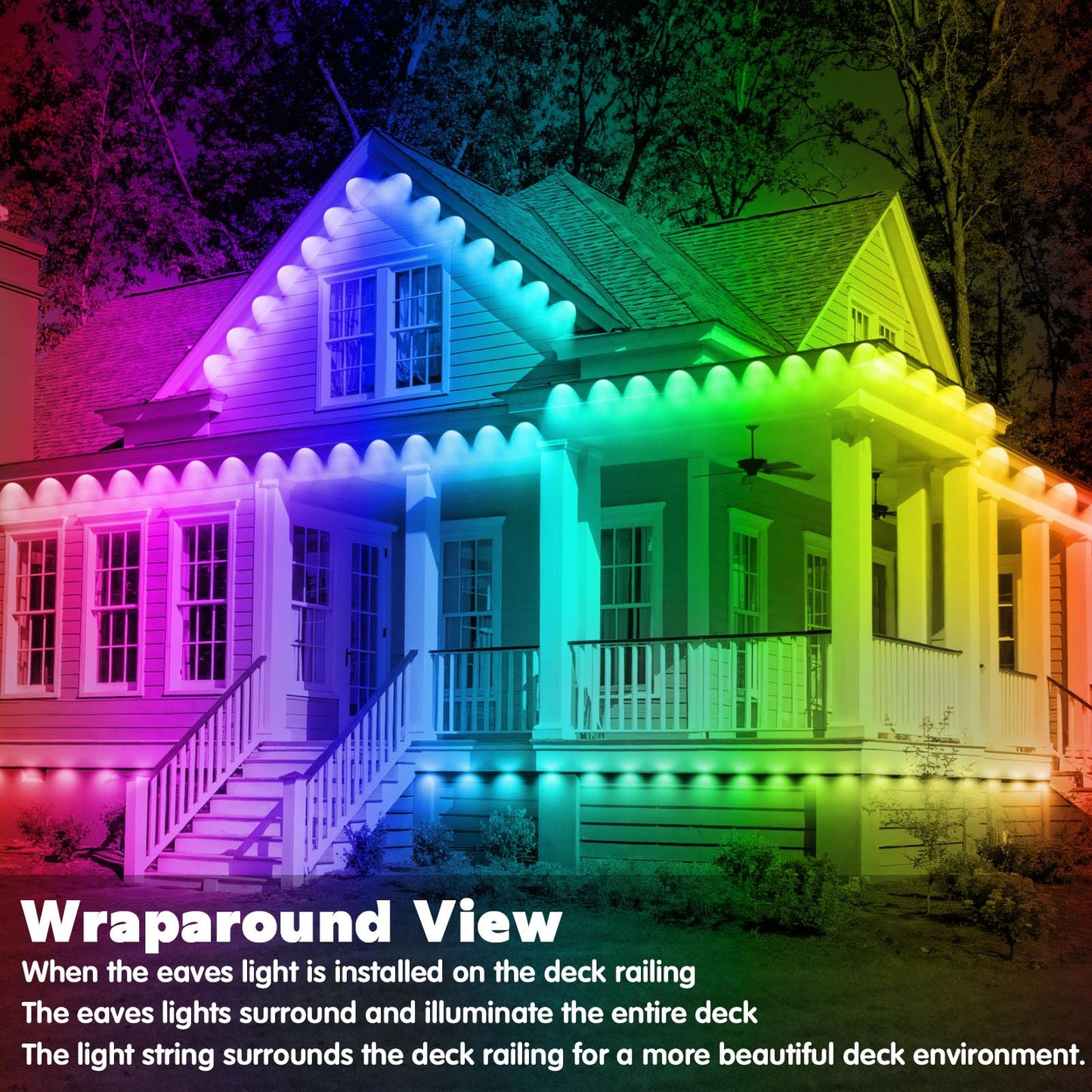FBZ 150FT Permanent Outdoor RGB Lights - IP67 Waterproof with Smart App Control Remote,DIY Scene Modes, Music Synchronization,Eaves Lights for Garden Decor,Deck,Christmas