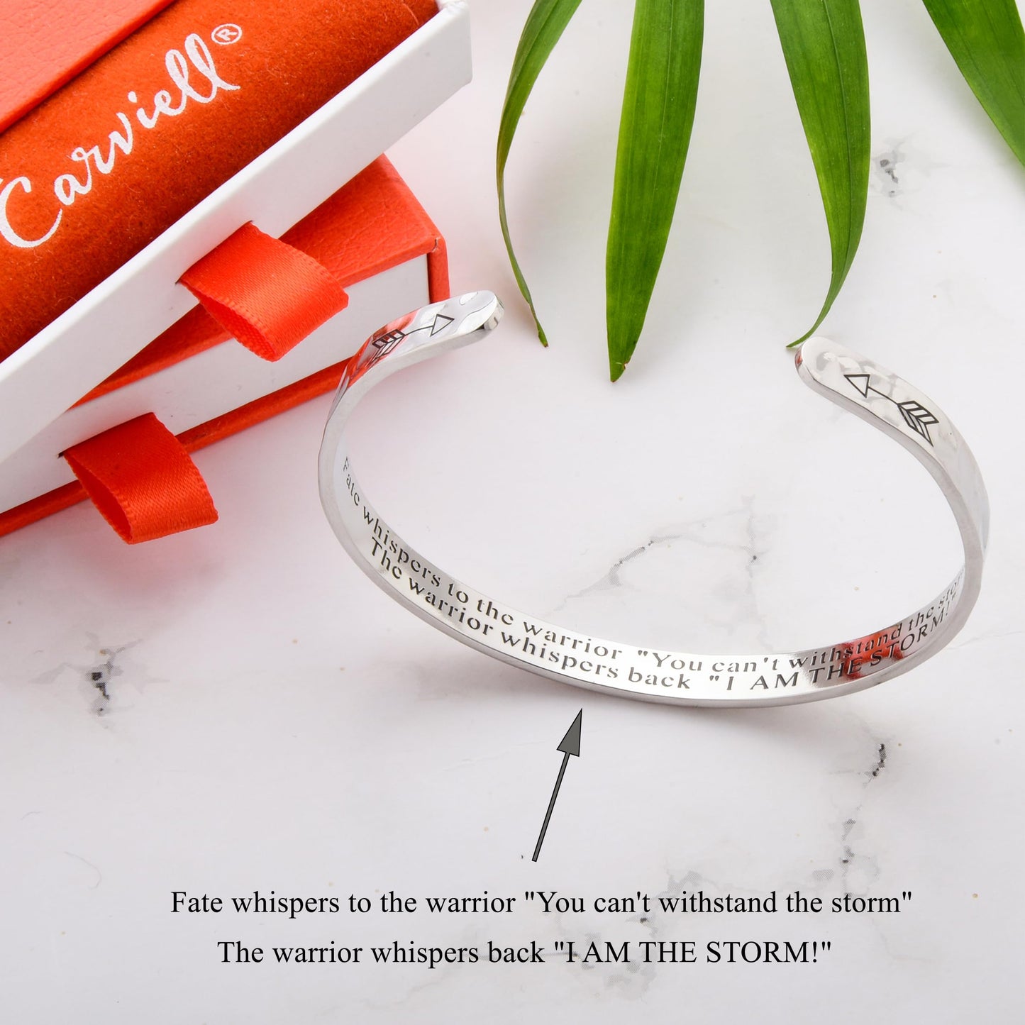 Carviell Bracelet for Her, Hammered, I Am The Storm, Engraved Cuff, Encouraging Gift for Women and Teens, Inspirational Strength Bracelet, Motivational Jewelry, Recover Gift